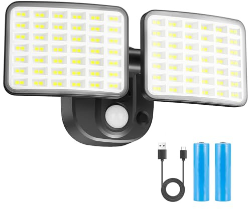 YTKIH Rechargeable Battery Powered Outdoor Security Lights with Motion Sensor, USB Charging, 1–3 Months Battery Life, Motion Sensor Lights Outdoor for Garage, Yard, Entryway, Patio & Garden