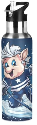 Linnyio Cartoon-Hockey-Einhorn Wasserflasche,Isolierte Thermoskanne,Sport-Vakuumbecher,Edelstahlkrug Auslaufsichere Sport-Trinkflasche,BPA-Frei,1000ml/600ml