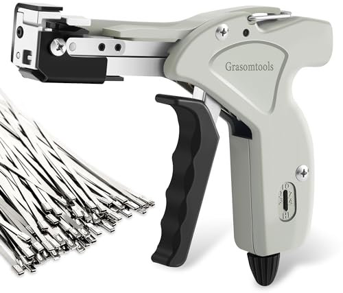 Metall-Kabelbinderpistolen-Set, automatisches Spann- und Schneidwerkzeug für Edelstahlkabelbinder mit 200 selbstsichernden Edelstahlkabelbindern 304