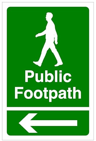 Public footpath left arrow, Safety sign -1.2mm Rigid plastic 200mm x 150mm