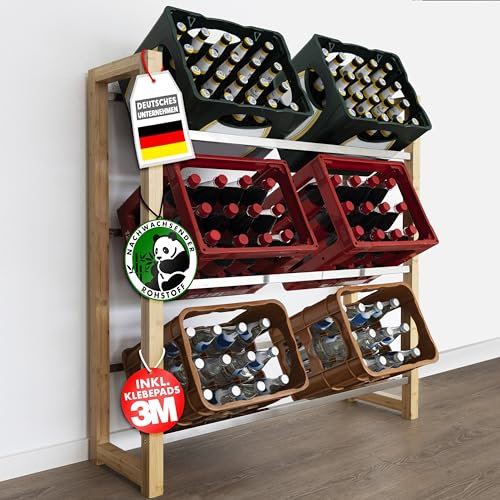 KARAT Getränkekistenregal für 6 Kisten aus Bambus & Edelstahl, stabiles und Robustes Wasserkistenregal, Bierkistenregal, Kistenständer, Getränkeschrank, Getränkeregal (Flash)