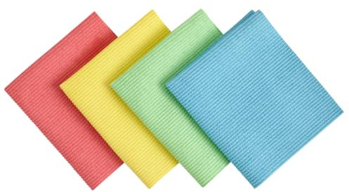 Maya Bayeta Ultra Plus. Especial para Cristales y Acero Inoxidable. Máxima Absorción sin Dejar Marcas. Poder Antical y Antibacterias. Pack de 4 Unidades (Azul, Rojo, Amarillo y Verde)