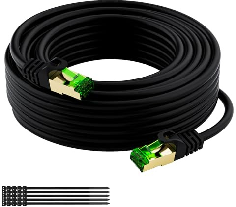 Mygatti Cable Ethernet CAT 8 para exteriores e interiores-5 metros,40 Gbps/2000 MHz,cable de red S/FTP con conector RJ45,resistente a los rayos UV,para cámara POE,router,conmutador,módem+25 bridas
