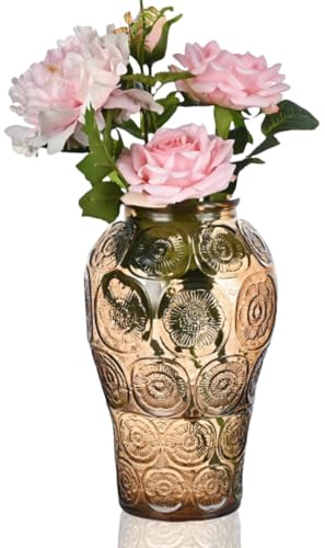 MEETOZ Colorful vase, Crystal Glass Large Vase Decorative Colorful Flower Vase Plant Container, for Home Decor,Wedding Decor,Centerpieces,Party (Brown)