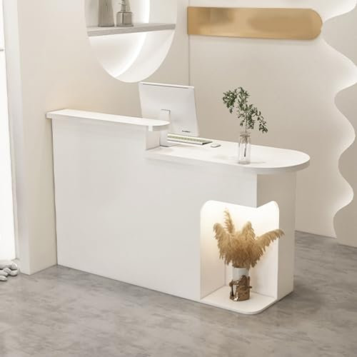 YVYKFZD Empfangstheke Rezeption, Rezeptionstheken Stehende, Empfangstresen mit LED-Leuchten und verschließbaren Schubladen, verkaufstheke Thekentisch für Geschäfte und Unternehmen(White R,59x19.6x41