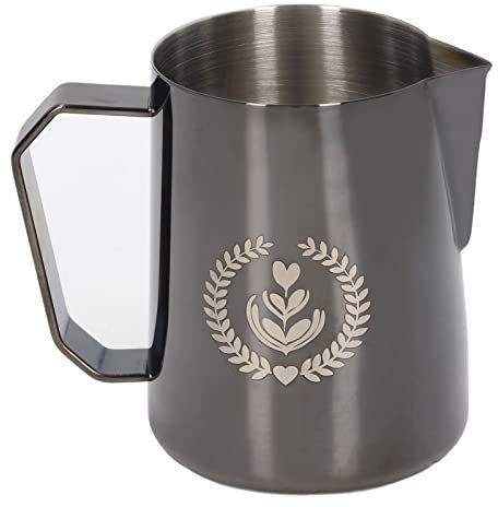 Kuuleyn Jarra para espumar leche Jarra humeante Jarra para espumar leche de acero inoxidable Jarra para espumar jarra para accesorios de cafetera Jarra de leche Taza para espumar (Black)