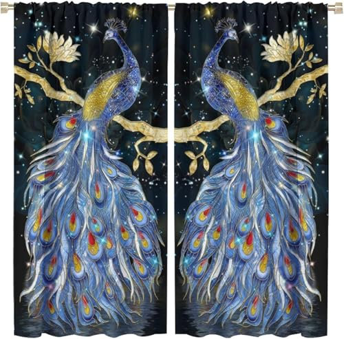 Vorhang Blickdicht Gardinen Mit Ösen - 2 Stücke 150 (B) X 166 (H) cm Verdunklungsvorhänge 3D Tier Pfau Muster Thermovorhang Für Kinderzimmer Schlafzimmer Weihnachtsgardinen 9426351640602