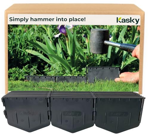 Kasky Bordura per Giardino Facile da Montare - È Sufficiente Martellarlo, Nessuna Trincea da Scavare - Bordatura per Aiuola Molto Stabile e Flessibile - Bordo in Plastica Riciclata - 2,14 m
