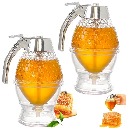 Bootoow Dispenser di Miele Acrilico Trasparente - 2 PCS Barattolo Con Supporto e Agitatore