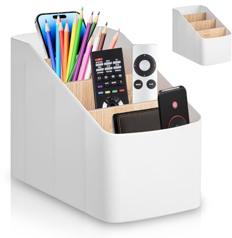 WIYETY Organizador de escritorio para mando a distancia: organizador de mesa con 4 bolsillos, almacenamiento de control remoto de plástico, organizador de escritorio para mandos a distancia, papelería