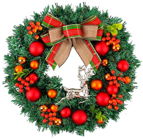 #6 Künstlicher Weihnachtskranz Weihnachten Türkranz Outdoor Weihnachtskranz Hängende Kränze (Grün, Einheitsgröße)