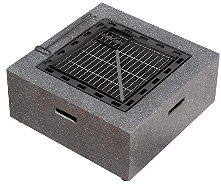 JFNHUTL Braciere Quadrato con ripiano per griglia, Camino Esterno e Bordo in Pietra Artificiale 70 x 70 x 32 cm per Decorazione da Giardino, falò, Barbecue, Campeggio