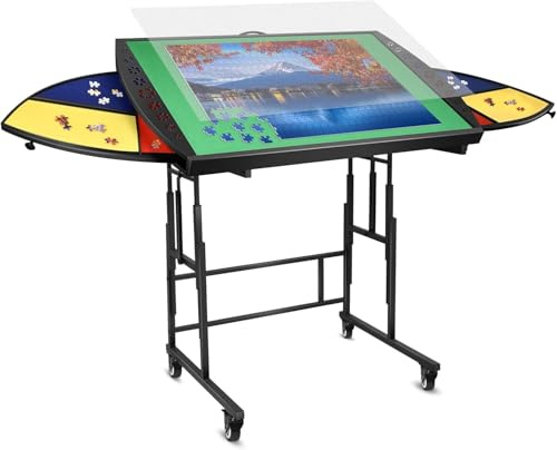 Tavolo da Puzzle con 6 Cassetti, Puzzle Table con Gambe da Tavolo, 4 Ruote e 4 Angoli di Inclinazione/10 Regolazioni di Altezza, 1500 Pezzi Puzzles Plateau con Copertura per Adulti Amanti dei Puzzle