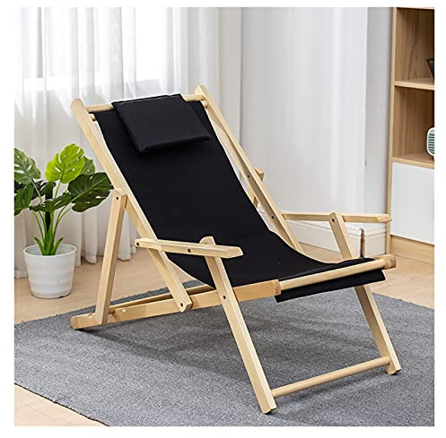 Generisch Klappbarer Liegestuhl aus Holz, Sonnenliege, Terrassenliege, Chaiselongue, 4 verstellbare Liegepositionen, Bambusrahmen, Segeltuchsitz mit abnehmbarem Kissen für Camping, Pool, STR