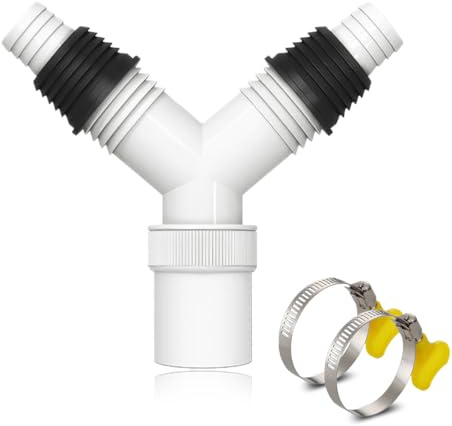 JAWUZ Waschmaschine abfluss adapter, Abfluss waschmaschine doppelanschluss – Doppelfadenanschluss Y-Adapter für Rohre mit 20-31mm Eingang und 36mm Ausgang, Mit Clip, Kunststoff-Gewindeanschluss