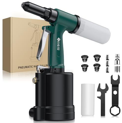 JiGiU Pneumatic Air Riveter 1408KGF Pulling Pneumatic Rivet Gun Heavy-Duty Air Pop Riveter 2.4mm, 3.2mm, 4.0mm and 4.8mm Capacity for Automotive, Construction, Manufacturing Industries