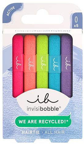 invisibobble HAIR TIE Neon Glow (5 pezzi) – Elastici per capelli in materiale riciclato – Colori neon per ragazze e donne – Accessorio alla moda per sport, festa e uso quotidiano