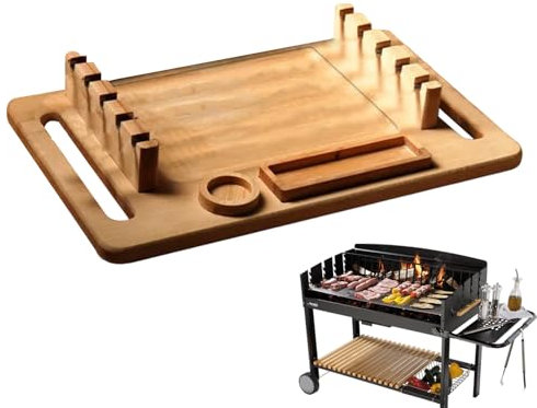 Vassoio riutilizzabile per griglia, rettangolare in legno, 40 x 30 cm, padella rustica con manico, grande per antipasti per barbecue all'aperto, inaugurazione della casa, riunioni di picnic