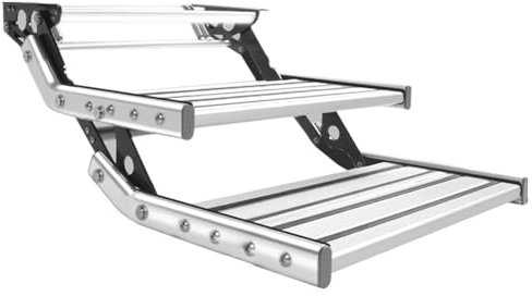 Gradino manuale in alluminio per camper, camper, resistente fino a 150 kg, design a doppio strato con luce, facile sostituzione per rimorchi da viaggio