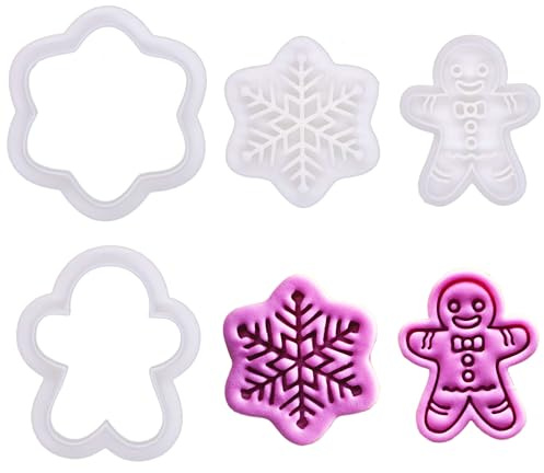 BAKERLOGY Winter Crumbs – Mini 2 Ausstechform- und Präge-Set, Fondant-Ausstecher mit Prägestempel – Lebkuchenmann & Schneeflocke Designs für Kekse, Cupcakes & Fondantdekorationen zu Weihnachten