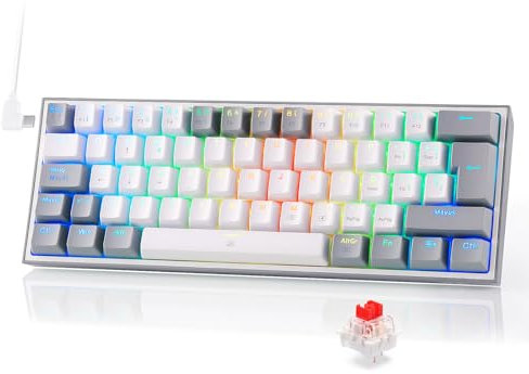 Redragon K617 Fizz 60% Disposición QWERTY ES Teclado Gaming, LED Iluminación Teclado para Juegos con Cable USB-C, Teclado Ultra-Compacto 62 Teclas, Hot Swap interruptores Rojos- para PC/Windows