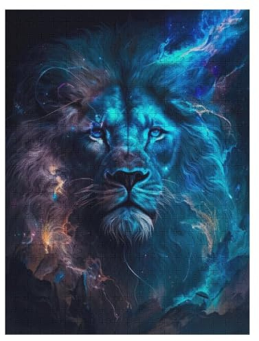Blauer Himmlischer Löwe Puzzle, Puzzles Für Erwachsene Kinder, 500 Teile Holzpuzzle, Für Jugendliche Herausforderungsspielzeug 55×41cm