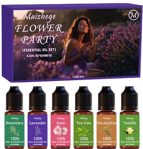 Maizhege Ätherische Öle Set, Aromatherapie für Diffusor,Aromatherapie Duftöl GeschenkSet, Duftöle für Diffuser Duftlampen Luftbefeuchter, 6 x 10 ml