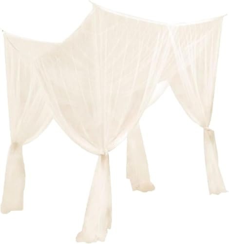 4 Eckpfosten Himmelbett Vorhang, Moskitonetz Doppelbett und Einzelbett, Mückenschutz Moskitonetz, Dekoration, Universal-Baldachin, Bettvorhänge für Erwachsene und Frauen, 210 x 190 x 240 cm, Beige