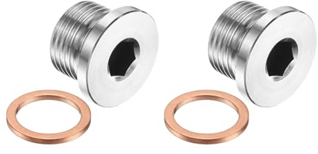 PATIKIL 2 Pc M18 X 1.5 Tappo Filettato Metrico, 304 Acciaio Inossidabile Adattatore Connettore Testa Esagonale Interna Con Rondella Di Rame Per Tenuta Olio Gas Acqua