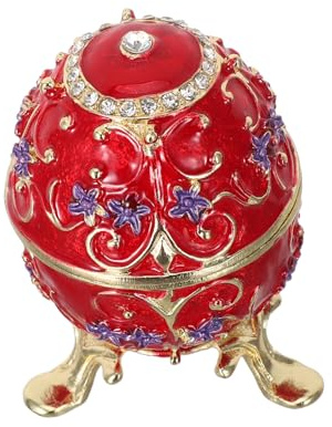 ABOOFAN Jeweled Enamel Trinket Box Russian Egg Jewelry Organizer with Hinged Metal Ring Holder Hand Painted Victorian Tabletop Decor