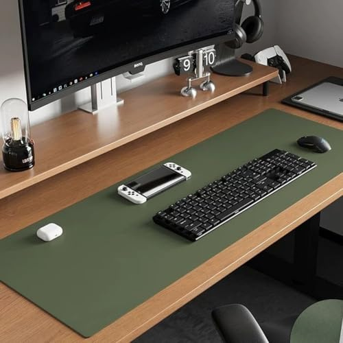 Große Schreibtischunterlage aus PU-Leder, wasserdicht, für Computertastatur, glattes Mauspad, rutschfester Tischschutz, Büroschreibtisch, Laptop-Matte zum Schreiben, Spielen (Grün, 80 x 30 cm)