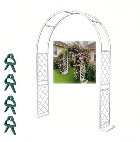 Enrejado de metal para jardín al aire libre para plantas trepadoras, marco de cenador de boda resistente con base de 240 cm, soporte de pérgola para ceremonias y fiestas, decoración blanca