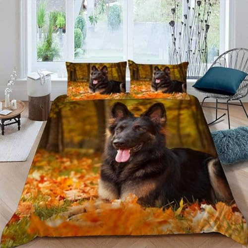 King Size Duvet Cover Set German Shepherd Soft Microfibre Bedding Set 3D Printed Cute Animals Quilt Cover 230x220 cm with Zipper Closure with 2 Pillowcases 50x75 cm d.2619
