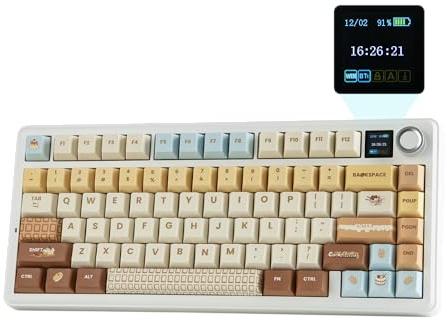 EPOMAKER X Aula F75 MAX Wireless Mechanical Keyboard with TFT Screen and Knob, Gasket Keyboard in 75% US Layout, Hot Swappable Gaming Keyboard for PC/Mac/Linux (Caramel, Reaper Switch)
