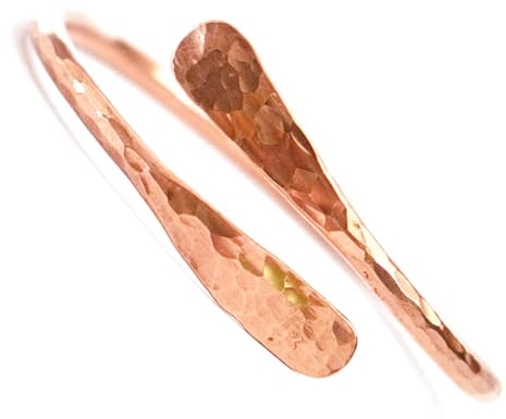 JUNKIRI Pulsera de cobre puro martillado superpuesta, ajustable, unisex, estilo hippie, hecha a mano en Nepal