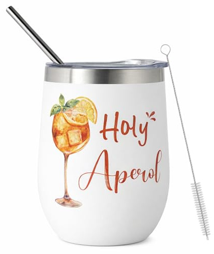FloralGrace Aperol Spritz-maskin i rostfritt stål, Aperol-present, Aperol Spritz vingåvor, vinglas med kaffe eftersom det är för tidigt för Aperol, 360 ml vinglas i vitt