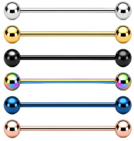 Vault 101 Limited 6PCS Industrial Barbell Set 316L Stainless Steel Scaffold Piercing Bars – Multi Colour (Steel, Gold, Black, Rainbow, Blue, Rose Gold) 14G/16G