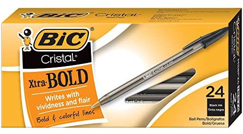 Bic Cristal Xtra Bold Ballpoint Pen, Bold Point (1.6mm) For Vivid And Dramatic Lines, Black, 24-Count