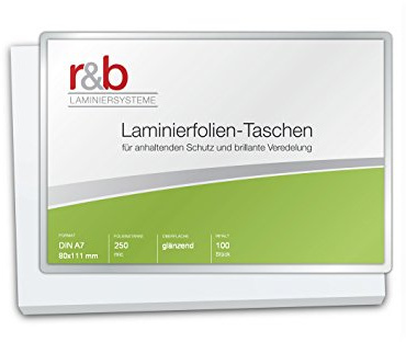 r&b FT-A7-250 Laminierfolien A7, 80 x 111 mm, 2 x 250 mic, 100 Stück