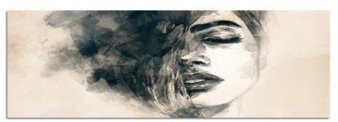 Paul Sinus Art Panoramabild auf Leinwand und Keilrahmen 120x40cm Handmalerei Gemälde Frau Gesicht Portrait