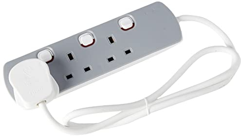 PRO ELEC 3‑Gang Switched Mains Extension Lead, 1m Cable, 13A, Grey/White – PELB1761