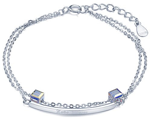 Yumilok 925 Sterling Silber Kristall Stab Love Forever Charm-Armband Armkette Verstellbar Armkettchen Armschmuck für Damen Frauen Mädchen