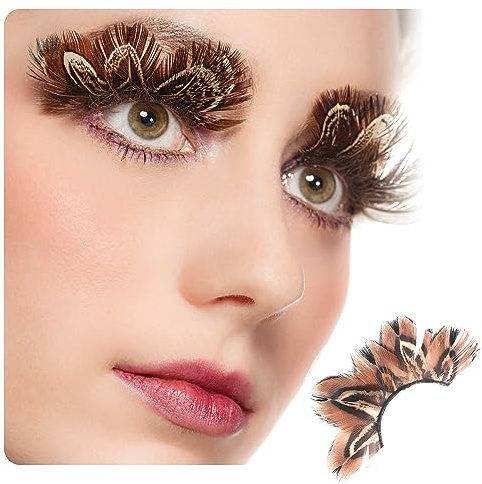 Dorisue Tiger Print Feather Lashes - Wild Animal Halloween Eyelashes for Safari Jungle Costume | 1 Pair Bold Effect
