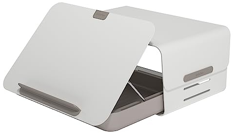 Dataflex Bento® Ergonomisches Schreibtischset 220 Weiß - Verstellbarer Monitorträger mit 20kg Belastbarkeit, inklusive Bento® Toolbox als Laptophalter, Tablet, Dokumentenhalter und persönliche Ablage