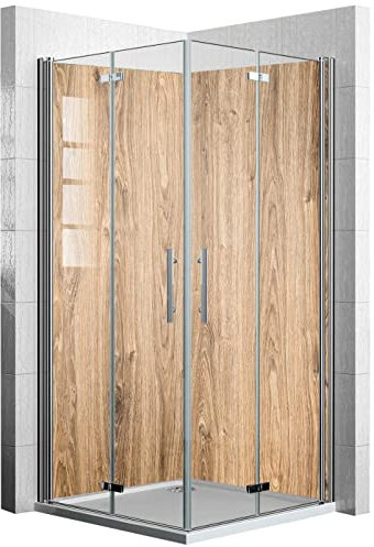 dedeco - Panel de ducha de esquina de aluminio con diseño de madera V2, 2 x 90x200cm, perfecto como pared posterior de baño para reemplazo de azulejos, apto para muchos baños, fabricado en Alemania