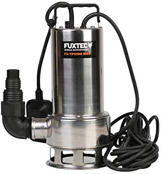 Pompe de bassin INOX FUXTEC pompe à eau sale ou submersible 1100 Watt, max. 15000 l/h, hauteur de refoulement max. 11 m, épaisseur éléments jusqu'à 35 mm