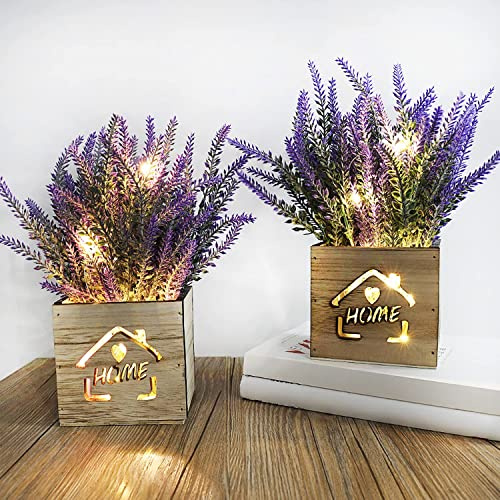 AceList 2 Stück Kunstpflanze mit LED-Lichtern in Kasten,11 x 9 x 26cm künstliche Pflanze kunstpflanzen im Topf für Home Office Schreibtisch Küchendekoration, Valentinstag/Muttertag