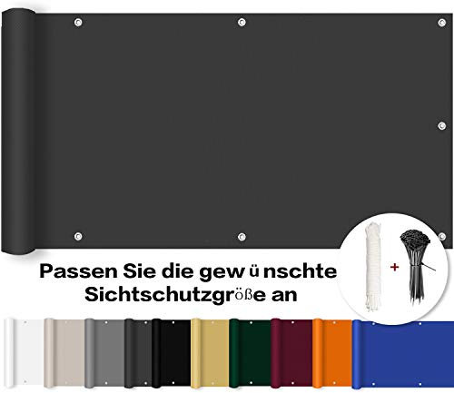 Balkon Sichtschutz Anthrazit, Sichtschutz Balkon, Balkonverkleidung sichtschutz Wetterfest und UV-Schutz, Blickdichte 100% Privatsphäre mit Kabelbinder und Kordel, für den Gartenzaun oder Balkon