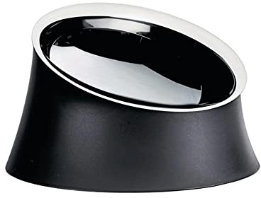 Alessi Wowl BM13/21 - Schüssel für Hunde, Design, Schräg zur Vereinfachung der Hundefütterung, Resin Thermoplastik und Edelstahl 18/10, 21 cm, Schwarz