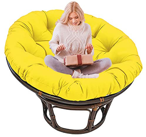 SRHWBF Papasan Sitzkissen Papasan Stuhlkissen Papasansessel Kissen mit Krawatten für Garten Camping extra großes bequemes Sitzkissen (NUR Kissen) (Yellow Ø90cm/35.4 in)